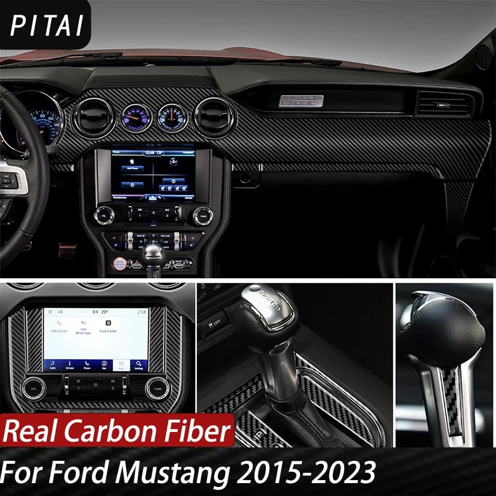 For Ford Mustang 2015 2016 2017 2018 2019 2020 2021 2022 2023 Real Carbon Fiber Car Panel Sticker Interior Trim Accessories