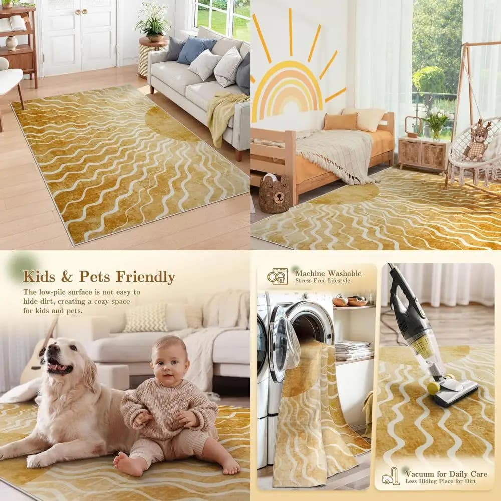 Boho Parade 5x7 Carpet, Washable Washing Machine, Ultra Soft Anti-slip for Kids Room, Living Room, Games Room, Mid-Century Style