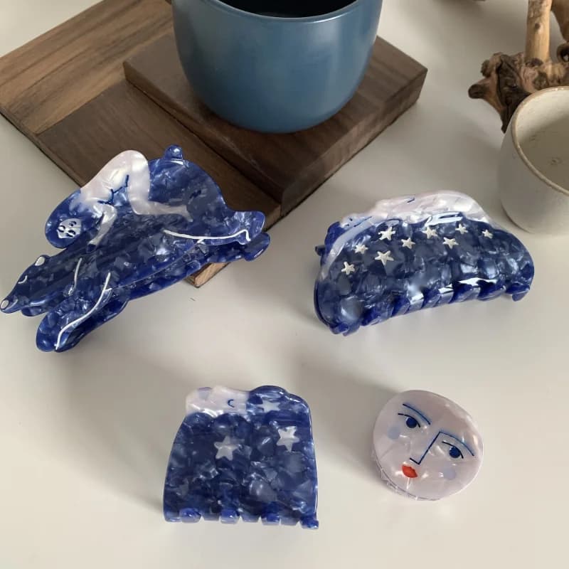 Blue fantasy star hairpin creative niche acetate shark clip grasping clip large hair volume back head headdress