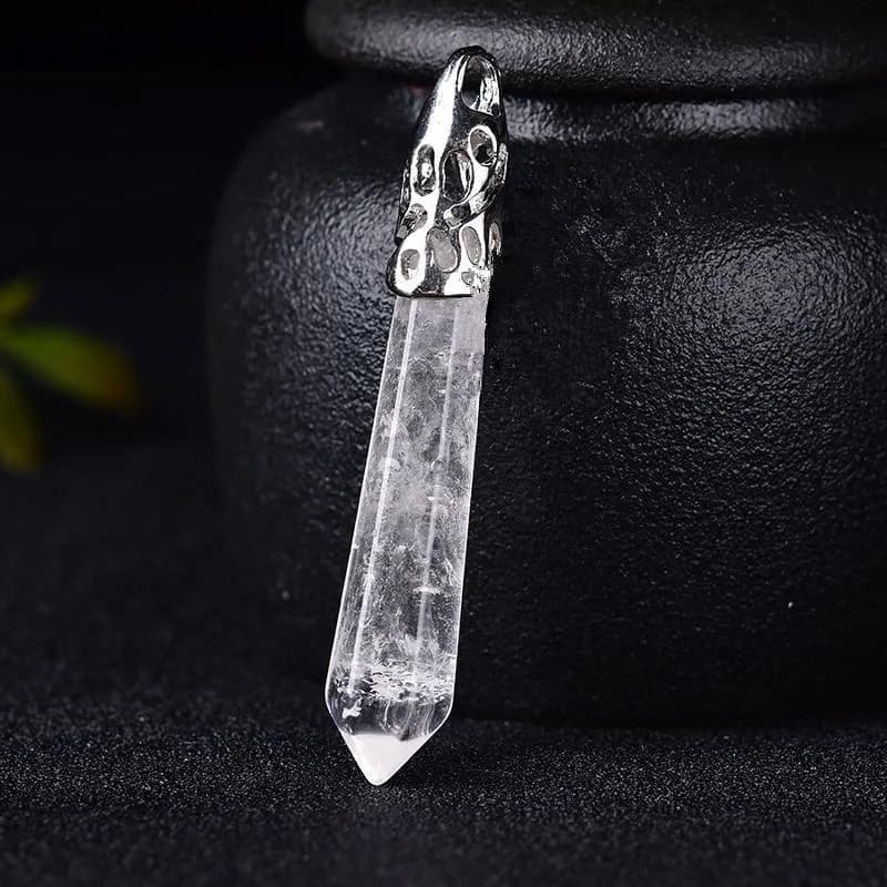 Ciondolo con ciondoli in cristallo di pietra preziosa naturale per collana di pendolo fai da te a punta esagonale bianco trasparente quarzo ametiste gioielli X242