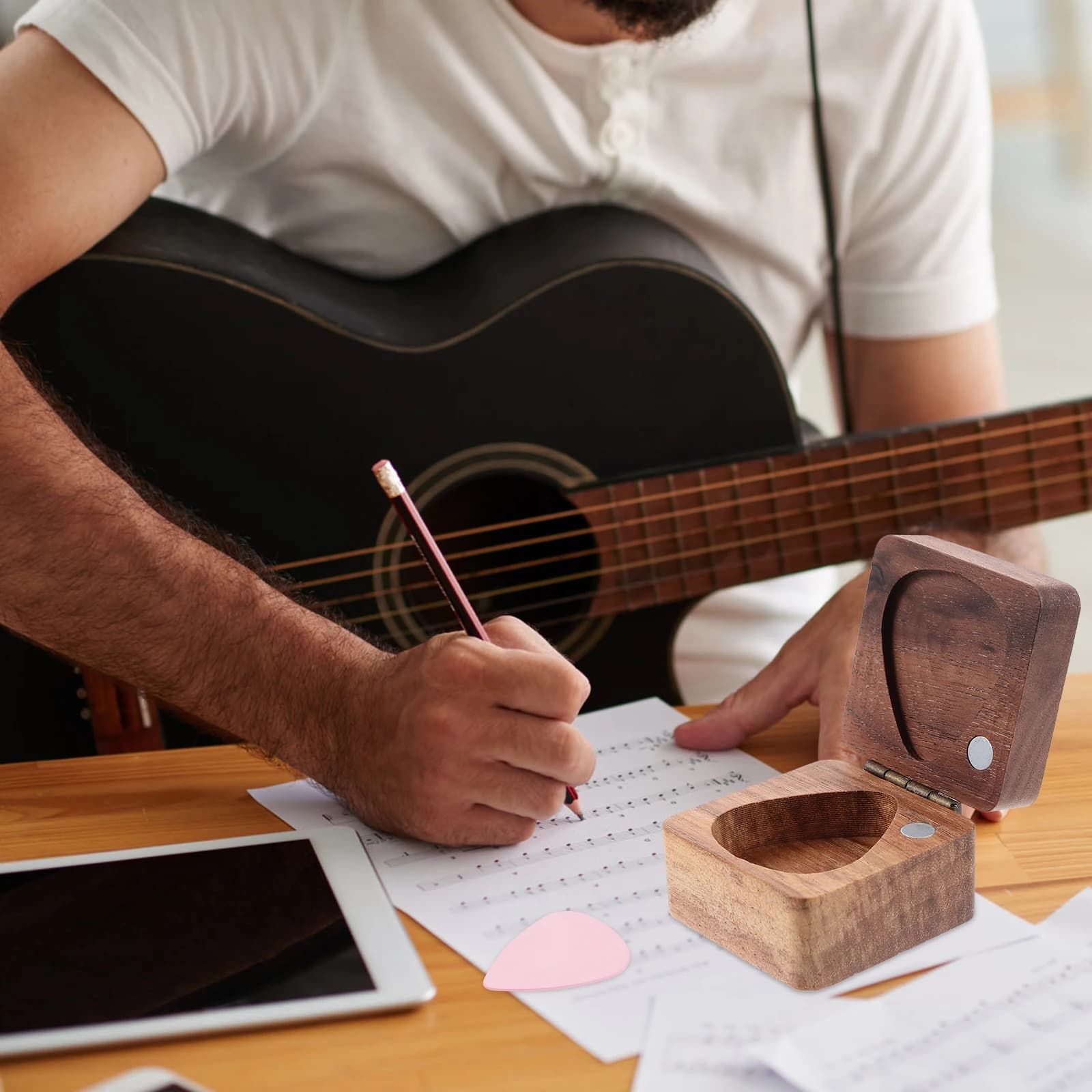 Scatola porta plettri in legno, organizer compatto e leggero, ideale per viaggi, casa, studio, regalo perfetto per musicisti