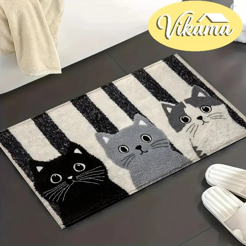 VIKAMA Adorable peat with three cats, anti-noise entrance mat, anti-slip, hallway carpet, bedroom entrance carpet, home decoration