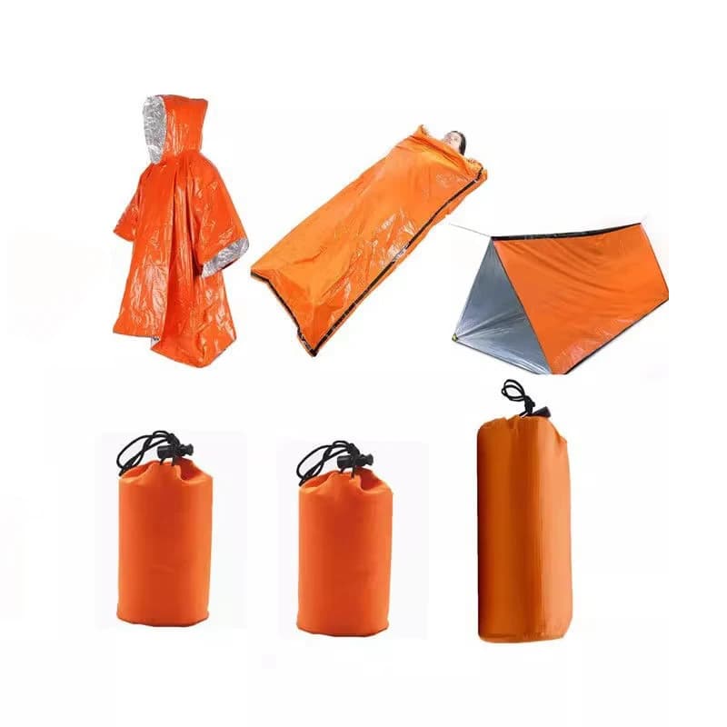 3 pieces kit outdoor emergency equipment tent + sleeping bag + waterproof emergency clothing waterproof camping equipment