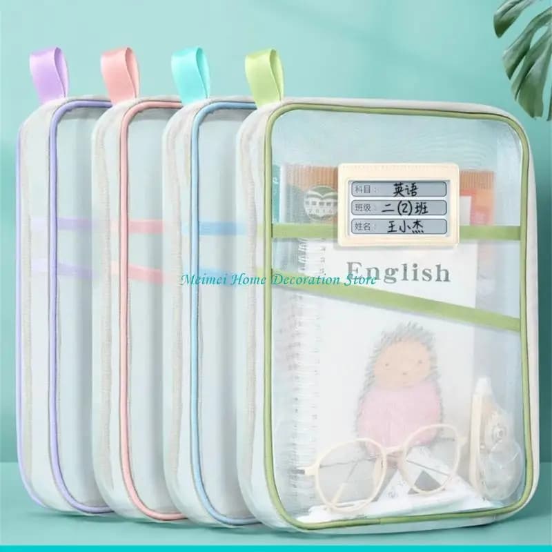 Borsa porta libri H7BF per uso scolastico e in ufficio Cartelle portadocumenti con cerniera in rete nylon