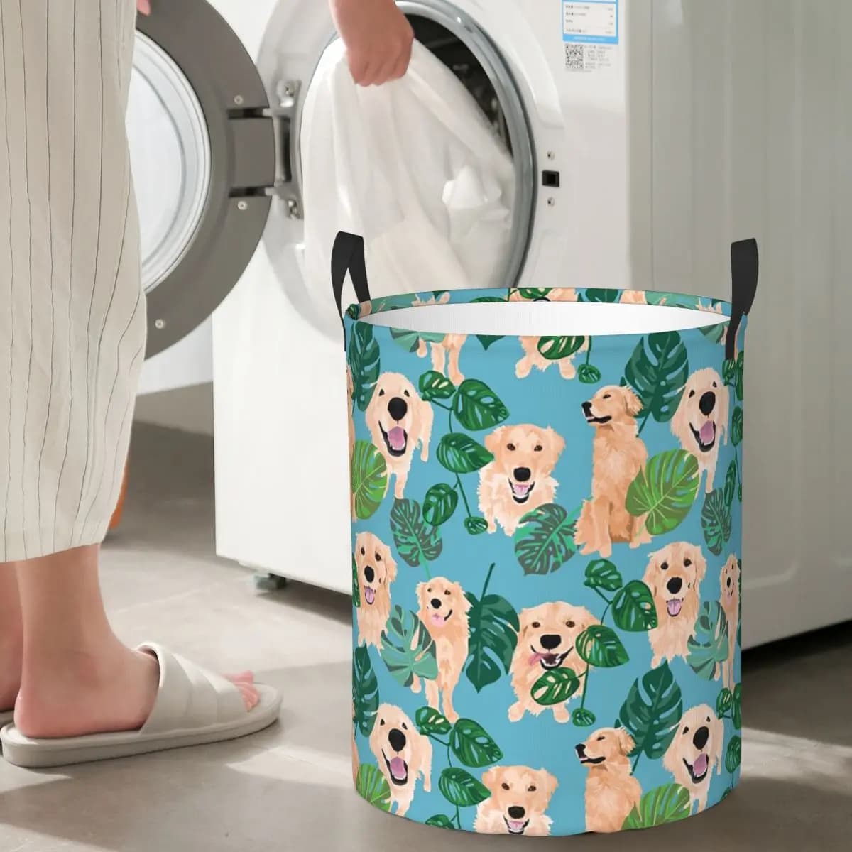 Golden Labrador Retriever Dog Tropical Linen baskets Foldable Clothes dirty Toys Basket Holders Bag for Home