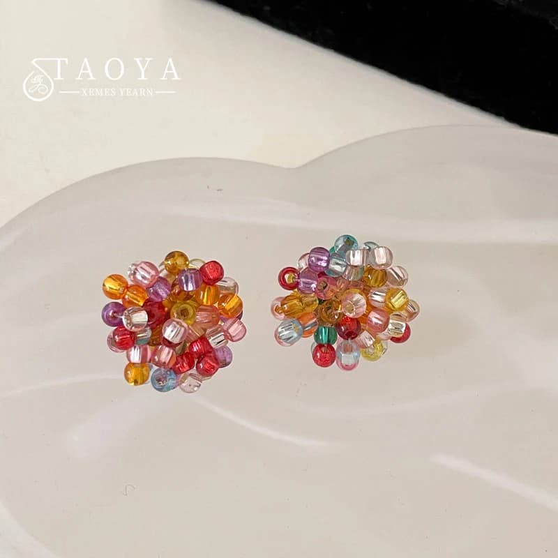 Summer Dopaamine Colored Beaded Earrings For Women's 2026 New High-End Golden Color Jewelry Trendy Unusual Ear Accessories