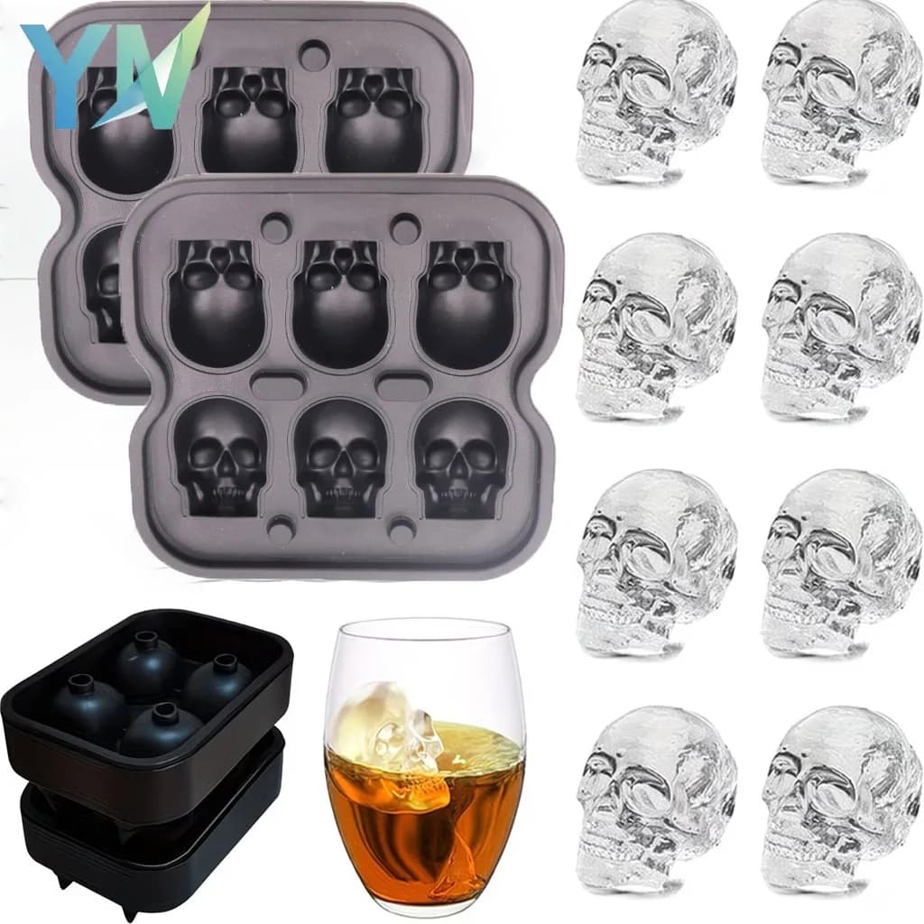 Stampo in Silicone a Forma di Teschio per Cubetti di Ghiaccio, Grado Alimentare, per Cocktail, Sfere di Ghiaccio, Whisky, Bourbon, Vassoio Congelatore, Forniture per Bar e Feste