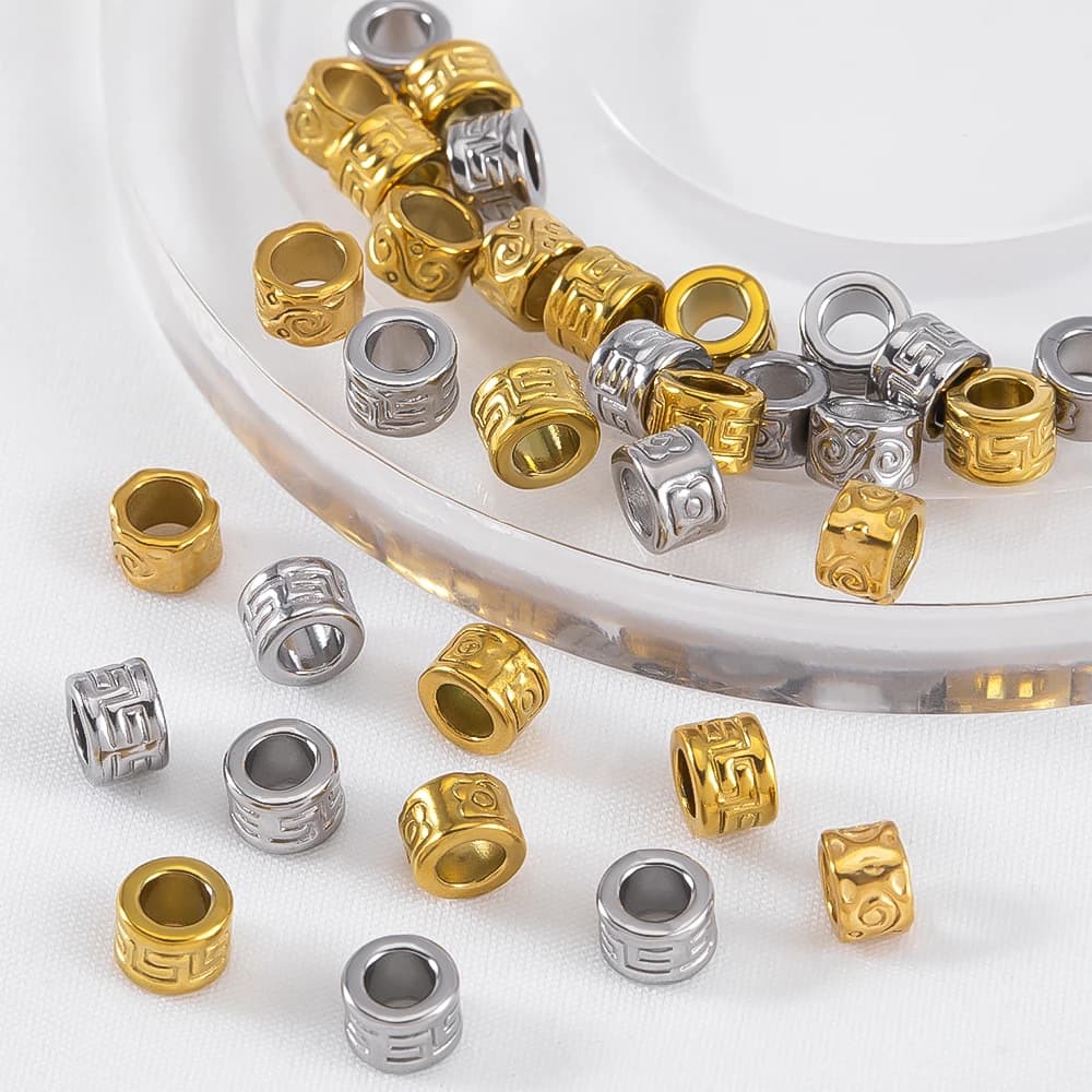 5 pz. perline distanziatrici rotonde a tubo con foro grande in acciaio inossidabile 4x6mm per bracciali vintage, collane e accessori fai da te per la creazione di gioielli