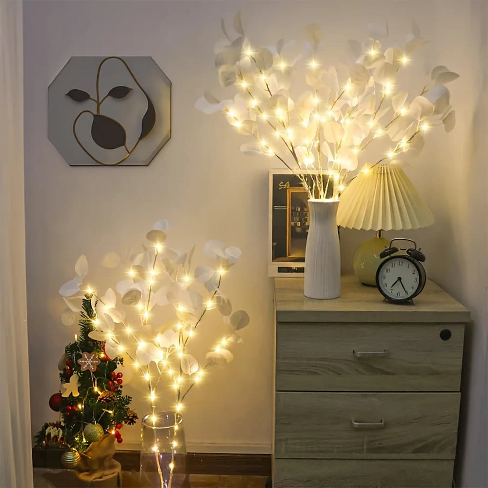 2/4Pcs LED Apple Leaf Branch Lights Warm White Artificial Plant Lamp AA Battery Powered(Batteries Not Included) Bedroom Wedding