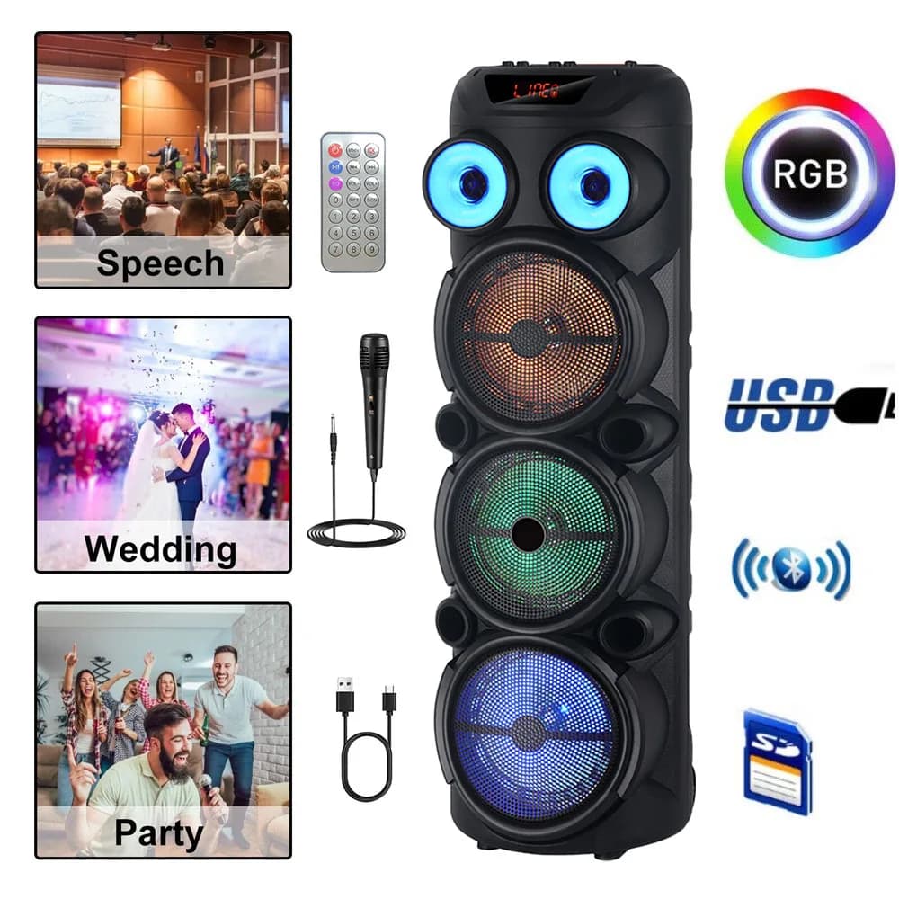 Altoparlante Bluetooth portatile da 4000 W 3 * 8 "Subwoofer Sistema audio per bassi pesanti Karaoke per feste per altoparlante Boombox wireless