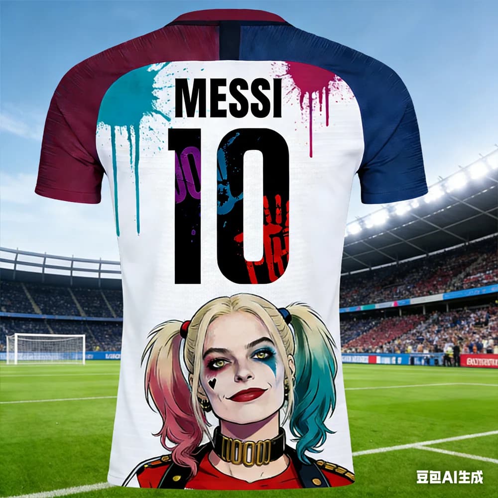 Messi # Maglia da Calcio Harley Quinn Generata dall'IA 2026 da Uomo, Traspirante, a Maniche Corte, per Tifosi, Abbigliamento per Bambini
