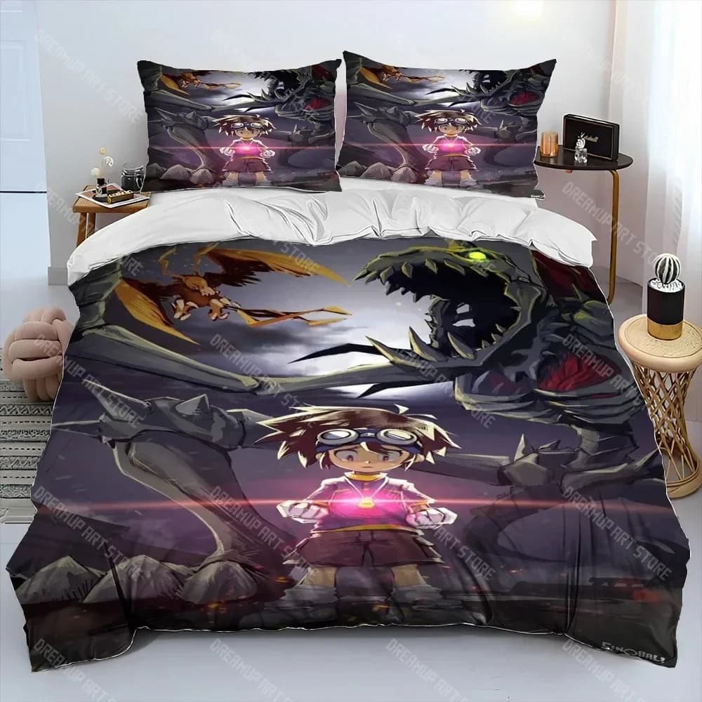 Digimon Adventure Monster Set biancheria da letto, copripiumino per ragazzo e ragazza, regalo federa, set trapunta per camera da letto di casa grande King 260x220 cm