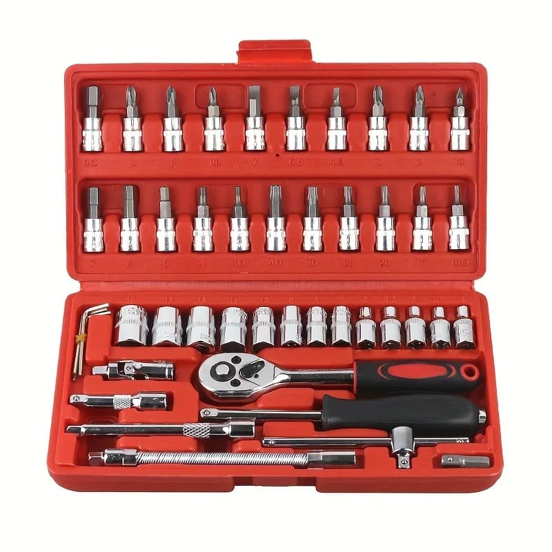 Set of ratchet keys with inserts, metrics and extensions for car repairs, 46 pieces, 1/4 inch Amagi