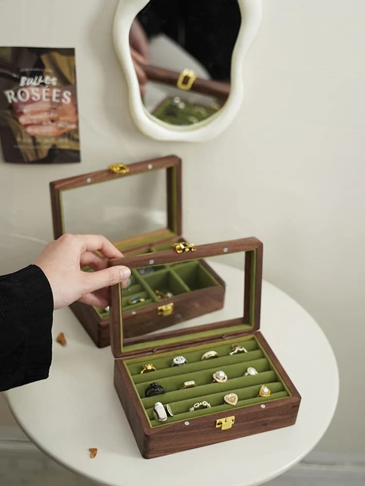 Wooden Jewelry Box Earring Storage Organizer Display Case Handmade Vintage Sle Loable Wooden Box for Bedroom Use