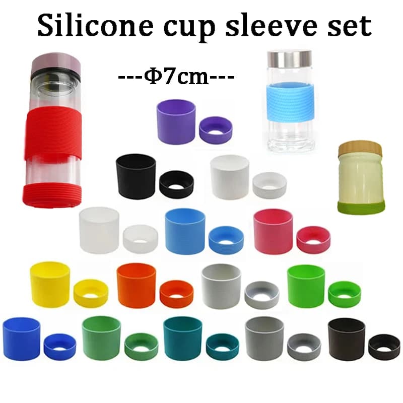7cm Silicone Cup Sleeve Set Glass Insulated Cup Cover Cup Bottom Cover Threaded Design Heat Insulation Anti Slip Wear-resistant