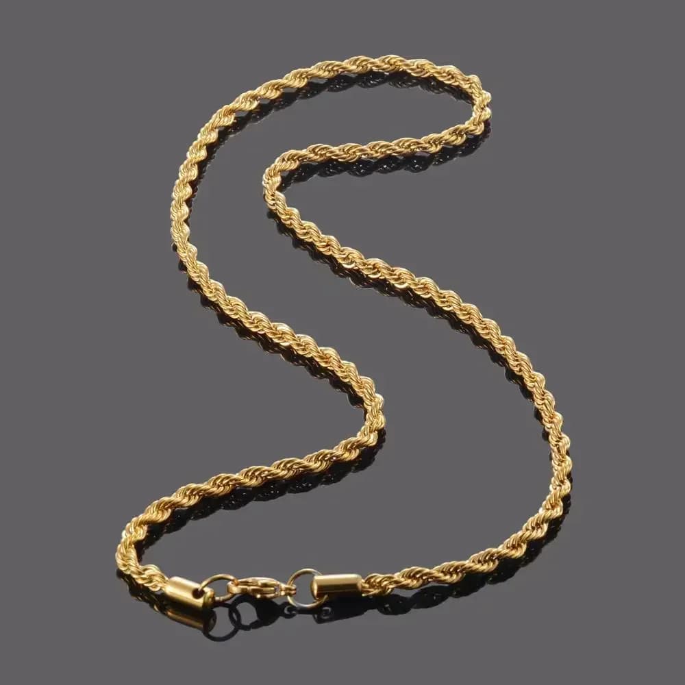 4MM 18k Real Gold Plated Stainless Steel Twist Rope Chain No Fade Necklace Jewelry for Men Women