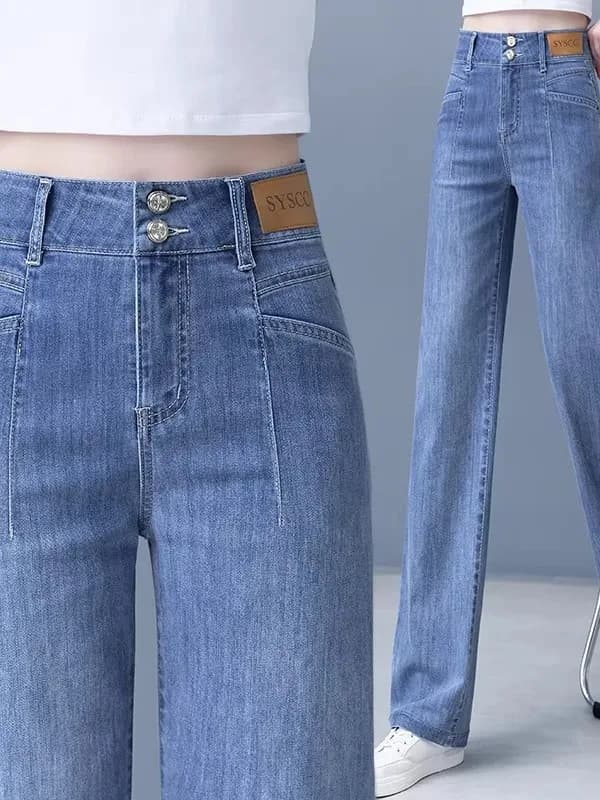 High Waist Wide Leg Silk Denim Jeans Women Summer Thin New Loose Drapey Slimming Straight Cut Pants Cool Feeling Spring 2026