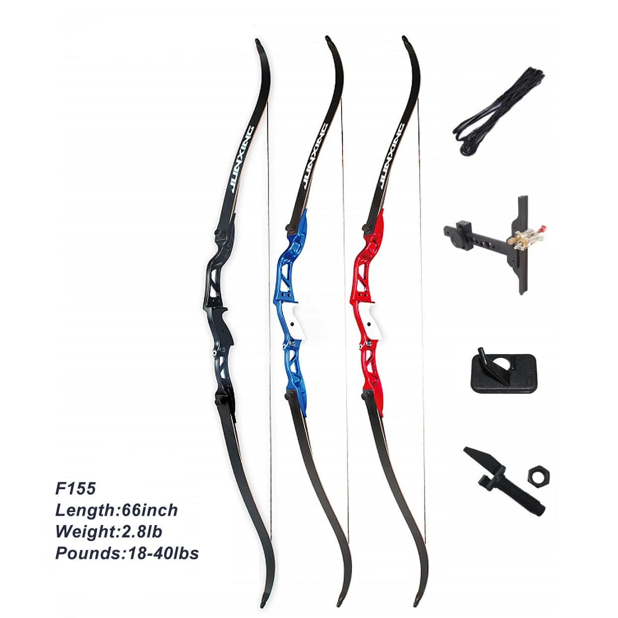 Arco ricurvo da tiro al bersaglio e competizione in metallo da 66 pollici F155 18-40 libbre Arco da decollare per mano destra e sinistra