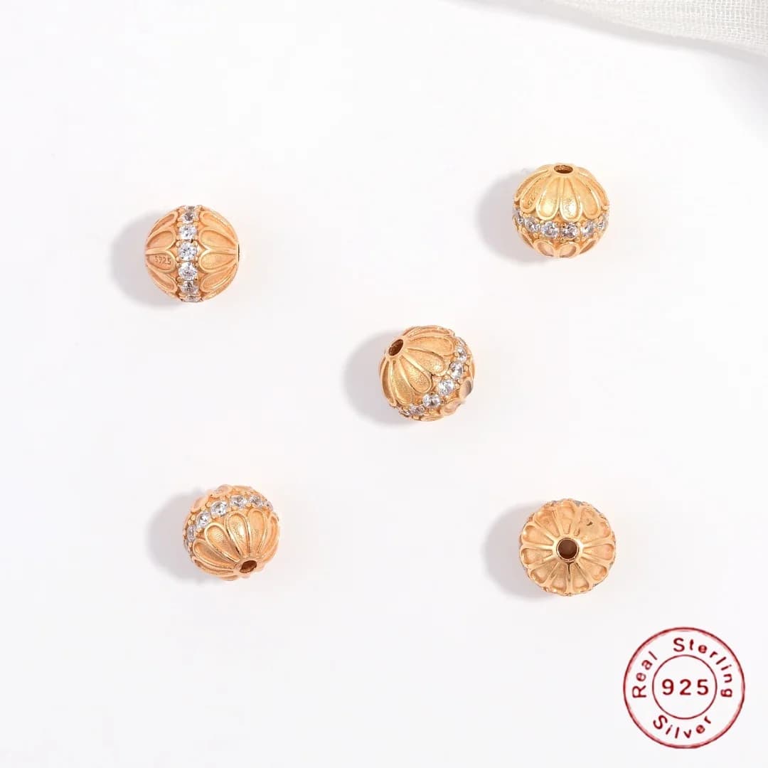 Perline distanziatrici rotonde in argento sterling S925 con zirconi intarsiati e motivi, accessori fai da te per bracciali e collane SZ227