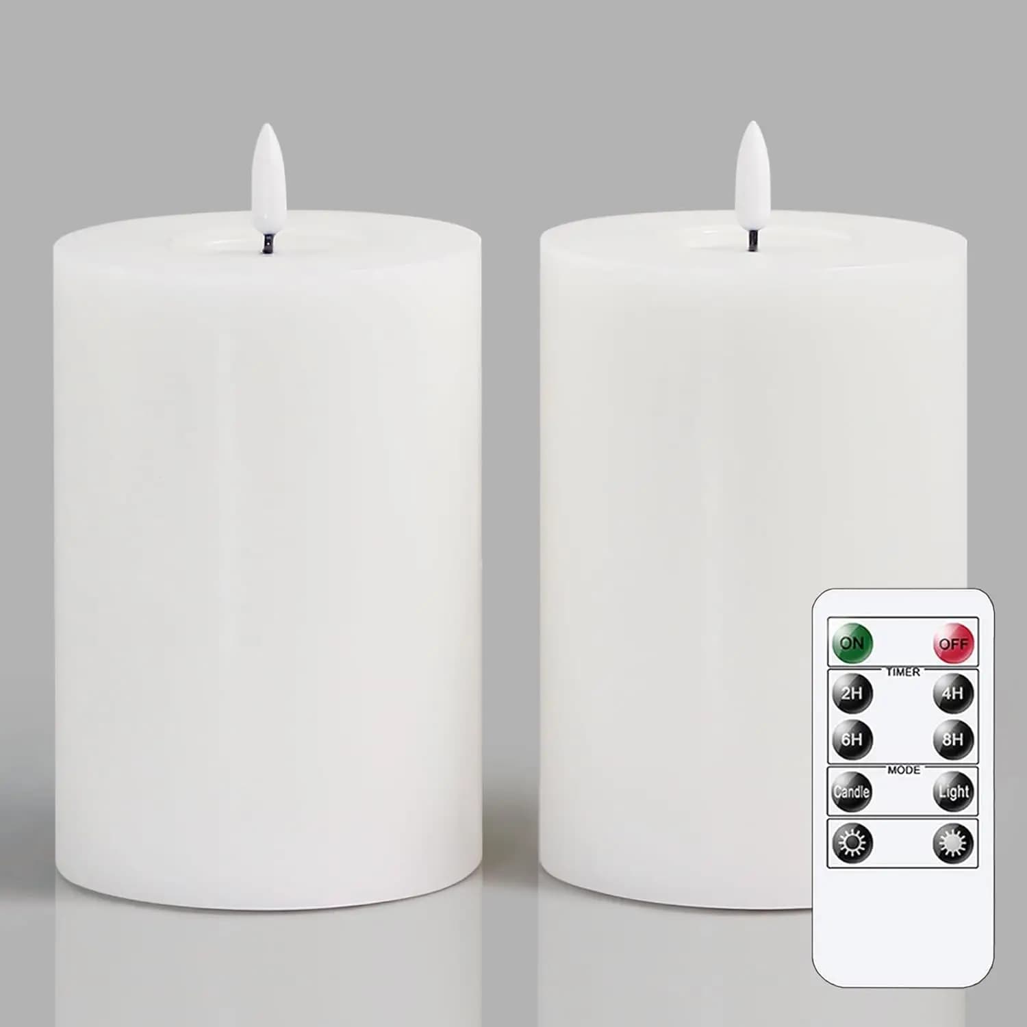 LED Candles Real Cera Effect With Remote Control and Timer, Pack of 2 Pillar Candles No Flame Tremulants for Home Decoration