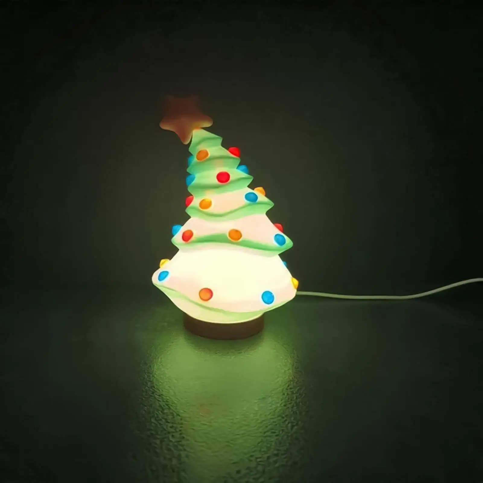 Christmas Tree Night Light Christmas Tree Desk Lamp with Star Top LED Light Small Tabletop Decor for Bookcase Home Bedside Shelf