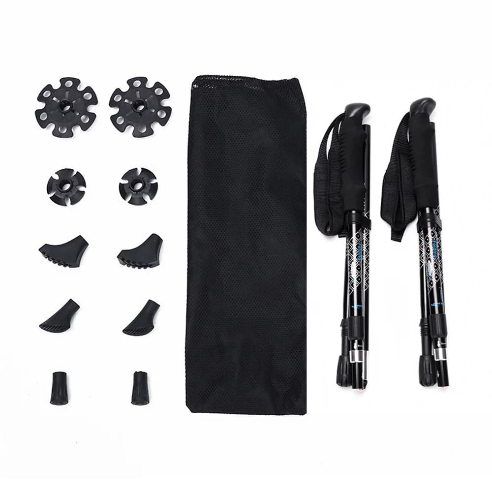 Couple of Trekking Sticks Foldable in Aluminium 5 Sections with Ammortization and Internal Block, Telescopic Sticks for Hiking and Walking at the ZK73S Open