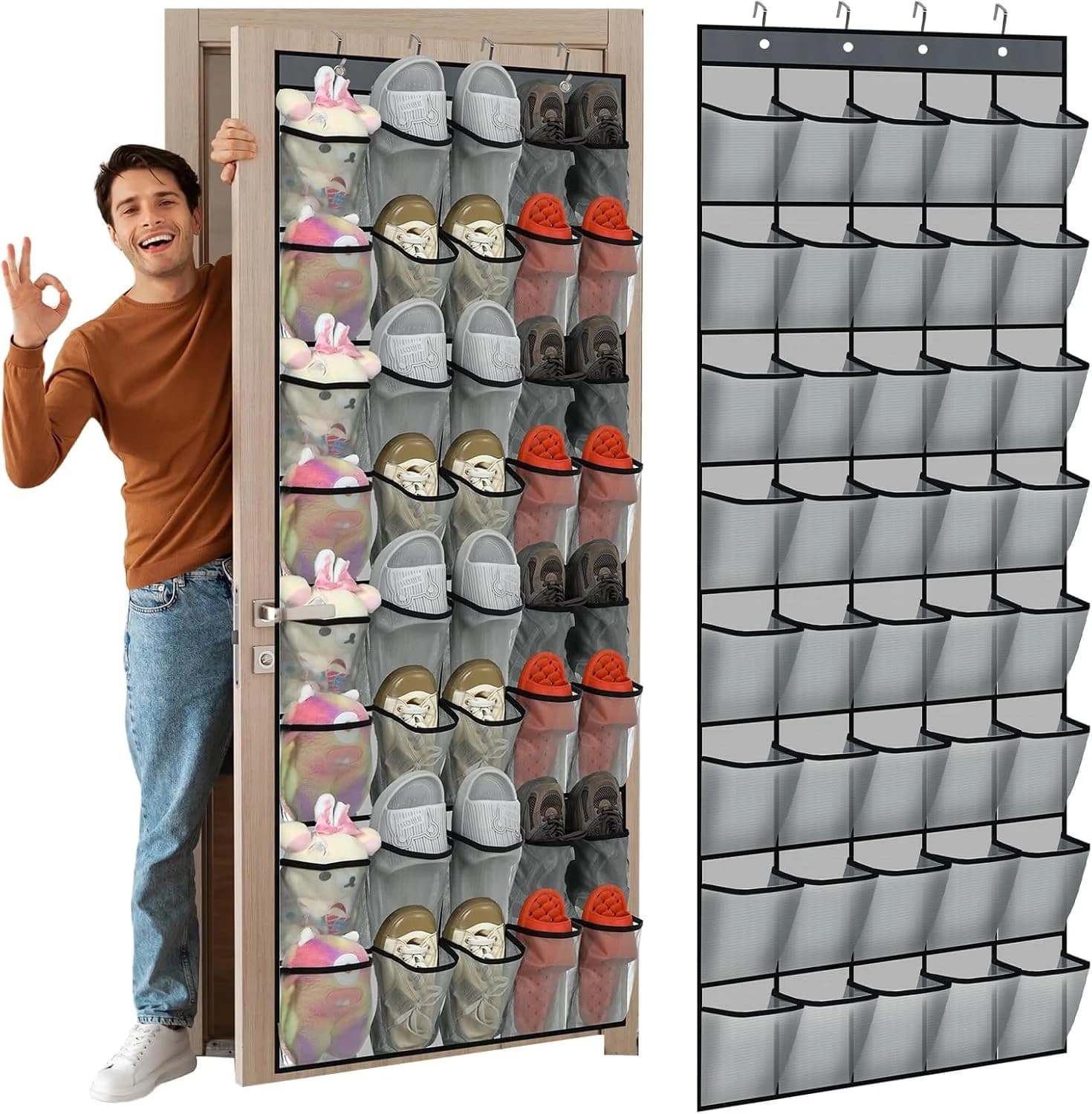 Borsa porta scarpe grande sopra la porta, borsa in rete traspirante, adatta per scarpiera da appendere all'armadio, nera, appendiabiti sopra la porta