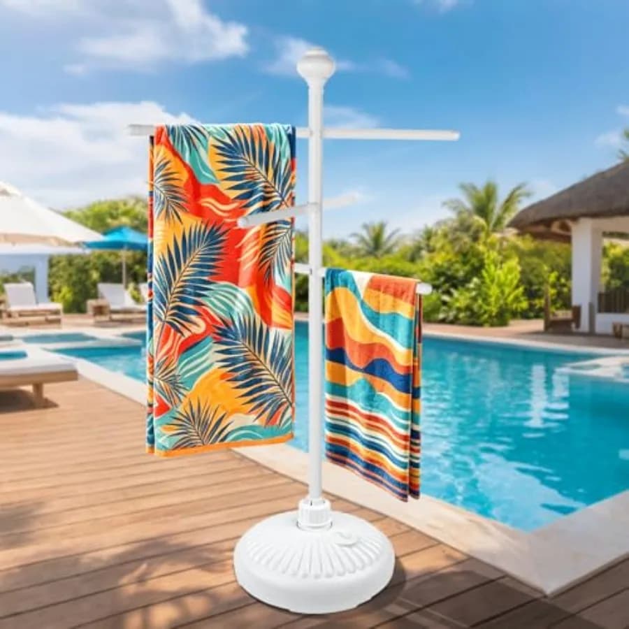 Portasciugamani da Piscina per Esterni 59'' in Alluminio con Base Larga e Stabile, 3 Barre Regolabili, Arredo Piscina Antiruggine per Asciugatura Asciugamani