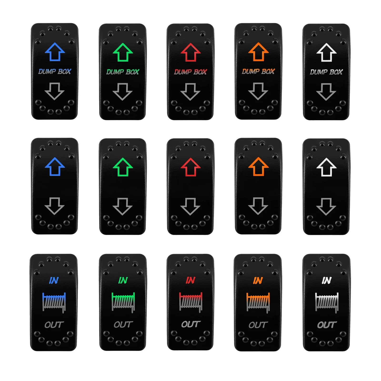 12V/24V Waterproof DPDT Momentary Rocker Switch ON-OFF-ON Arrows Winch In/Out Up/Down Toggle for Jeep, Dump Trailer, Truck, Boat