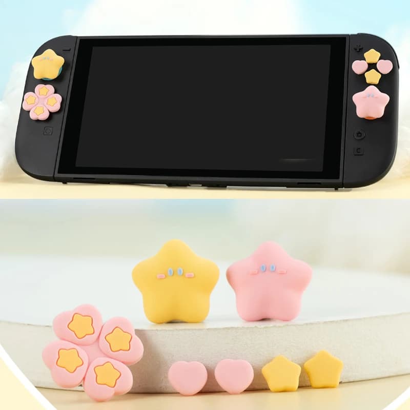Cute Star Love Silicone Morbido D-pad Pulsante Croce ABXY Chiave Adesivo Custodia in pelle per Switch 2 NS2 Joy-con Thumb Stick Grip Cap Cover