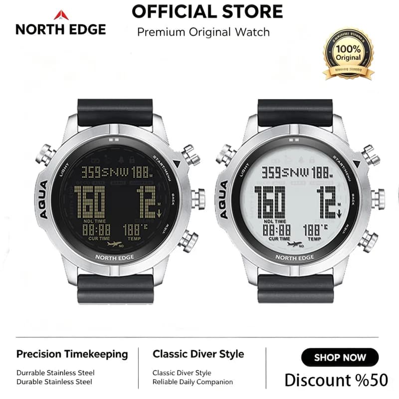 NORTH EDGE Mens Digital Watch Professional Dive Computer Watch Scuba Diving NDL (No Deco Time) 50M Altimeter Barometer Compass