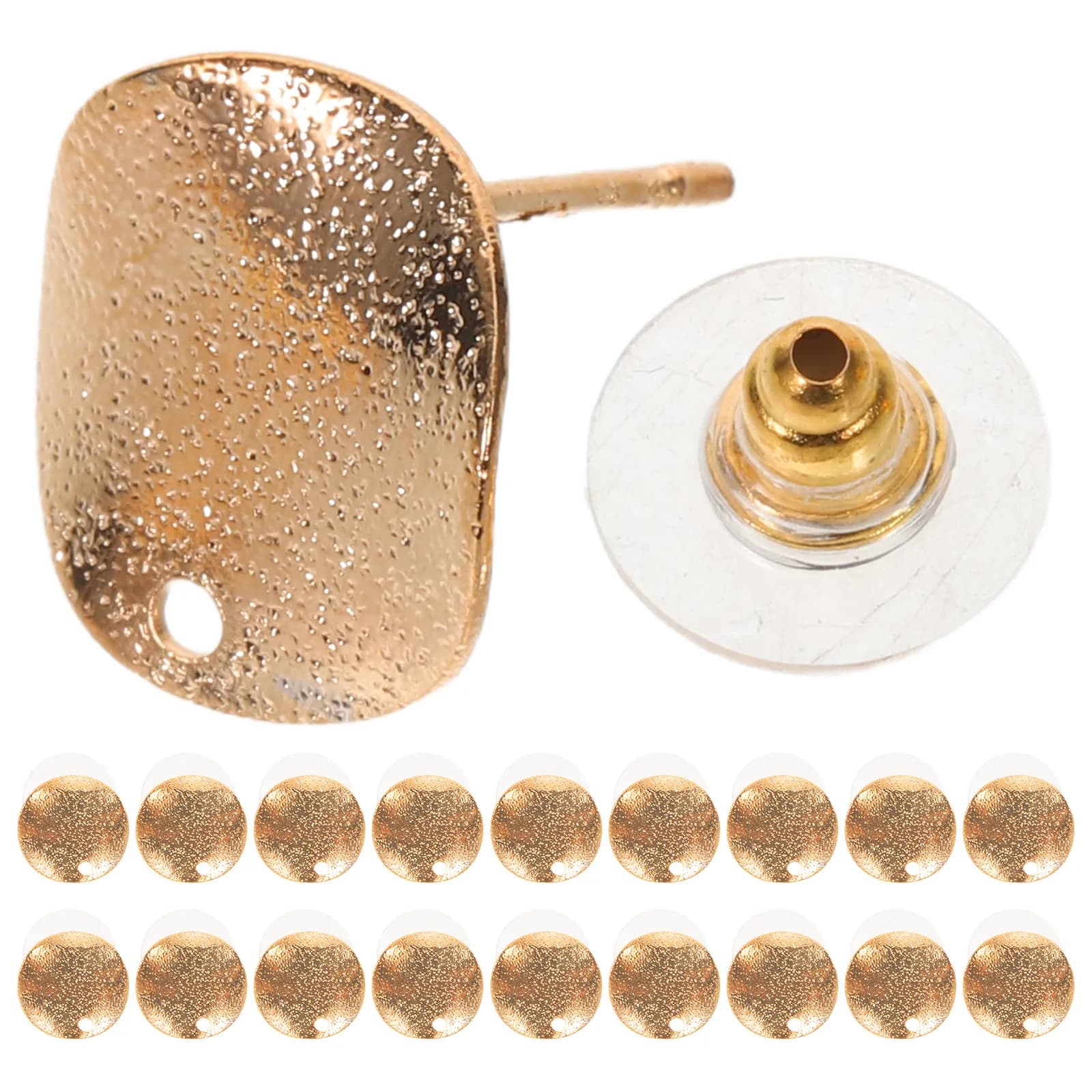 20Pcs Alloy Earring Posts and Backs Flat Circle Stud Blanks with Holes Jewelry Making Accessories Earring Findings Supplies