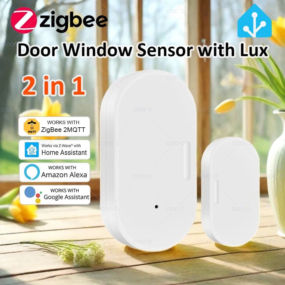 ZigBee Sensore per porte e finestre Lux Rileva luce 2 in 1 Il monitor di allarme magnetico wireless in tempo reale funziona con Alexa Google Zigbee2mqtt