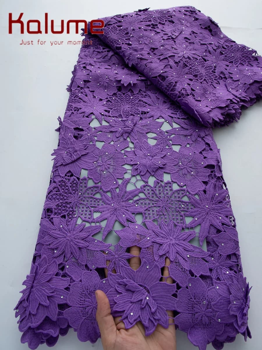Kalume Guipure African Cord Lace Fabric High Quality 2026 Knitted Water Soluble 5Y Nigerian Cord Lace Fabric for Sewing 4942