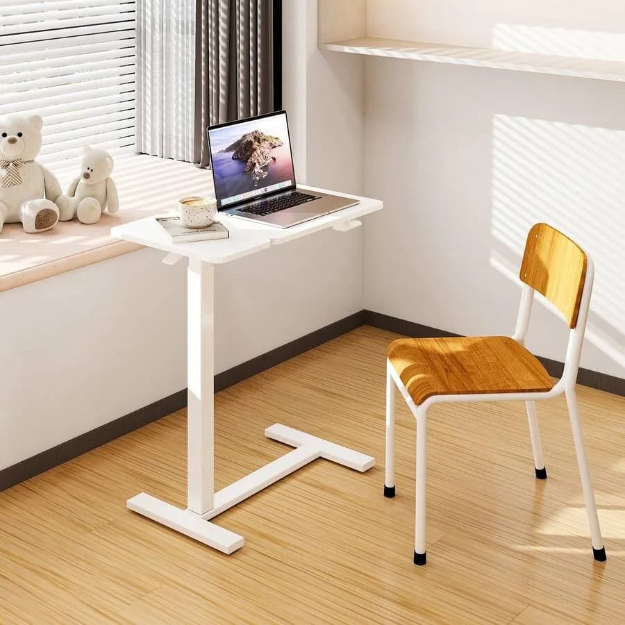 Sweetcrispy Overbed Bedside Desk Mobile Rolling Laptop Stand Tilting Overbed Table With Wheels Height Adjustable Tray Table For
