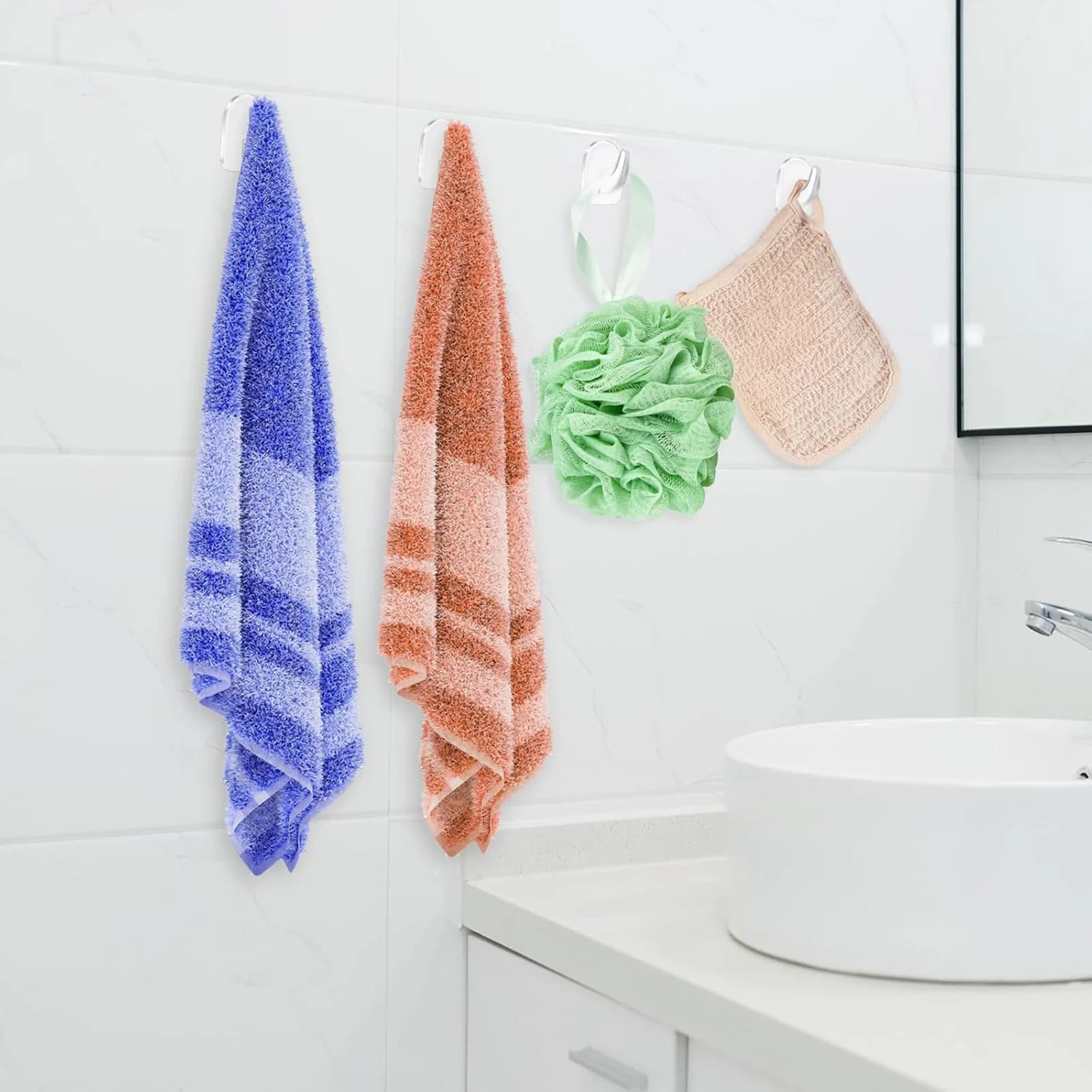 30PCS No Punching Plastic Hooks with Strong Force & No Marks Sticking Hooks for Towels Toilet Brushes Wash Balls