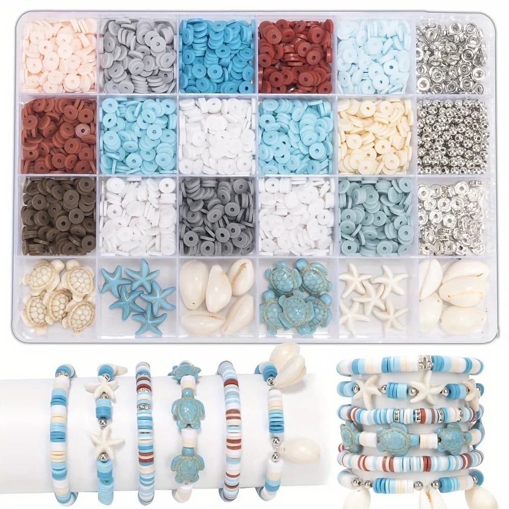 2000pcs Ocean Vacation Jewelry Making Kit, Turquoise, Turtle, Shells, Starfish Natural Stone Beads And Polymer Clay Beads