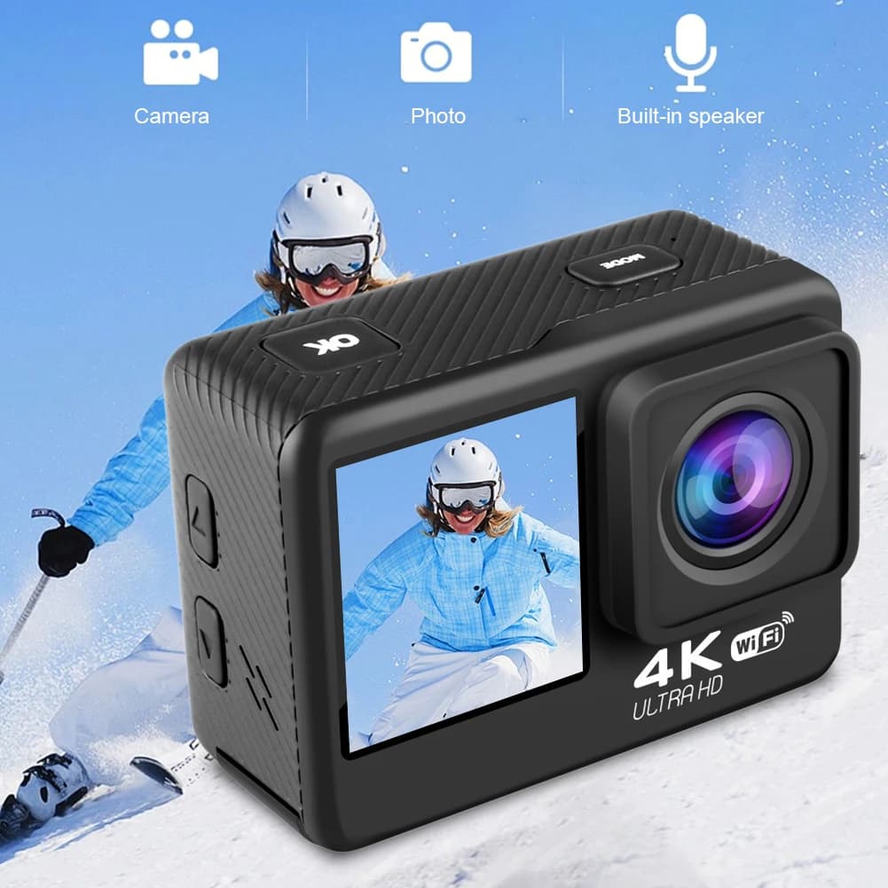 Videocamera per Bicicletta 4K UHD, 1080P 30FPS, Schermo IPS da 2.0 Pollici, Anti-Shake, Impermeabile fino a 30M