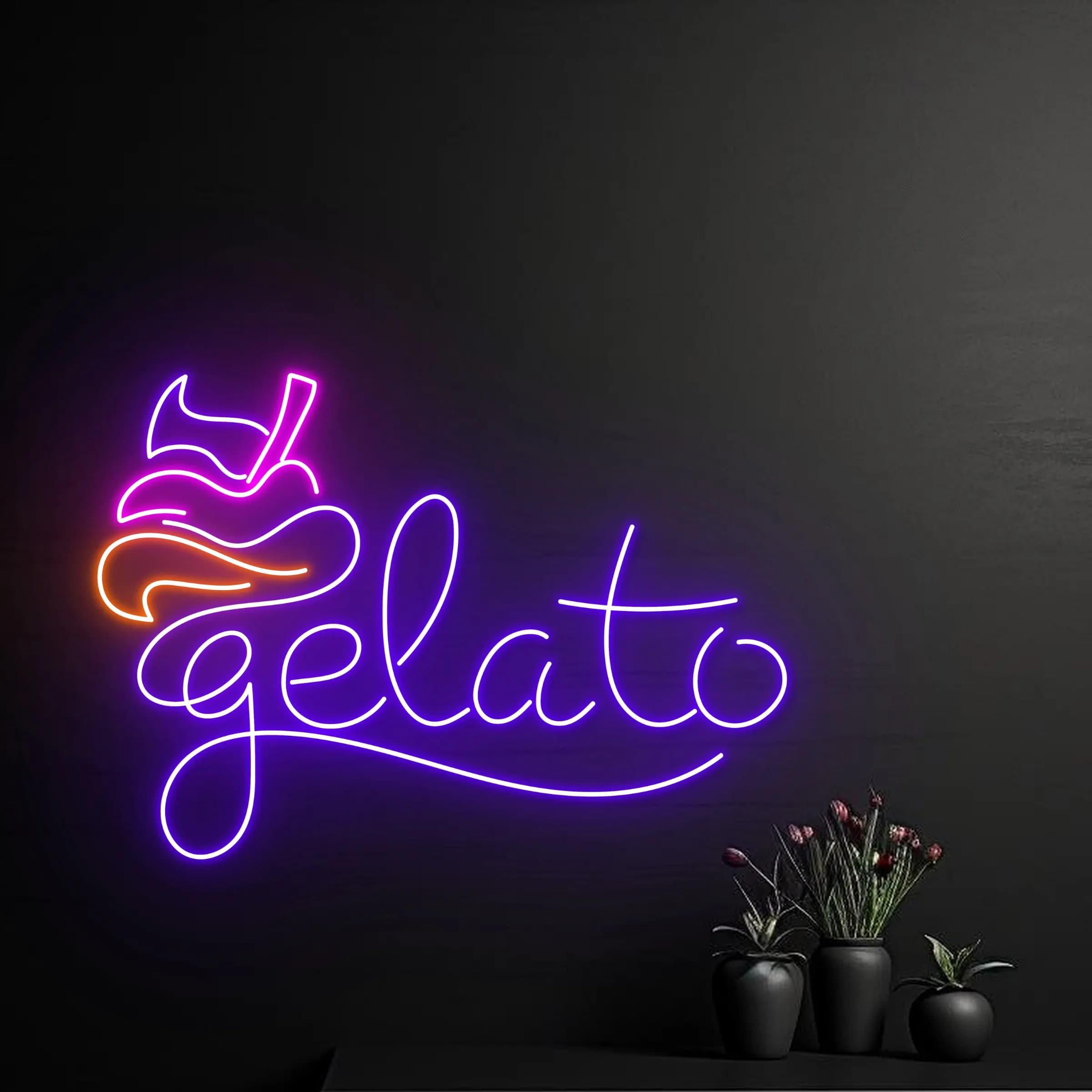 Insegna al neon per gelato Insegna personalizzata personalizzata per negozio di gelato Ristorante Negozio di dessert Appeso a parete aperto