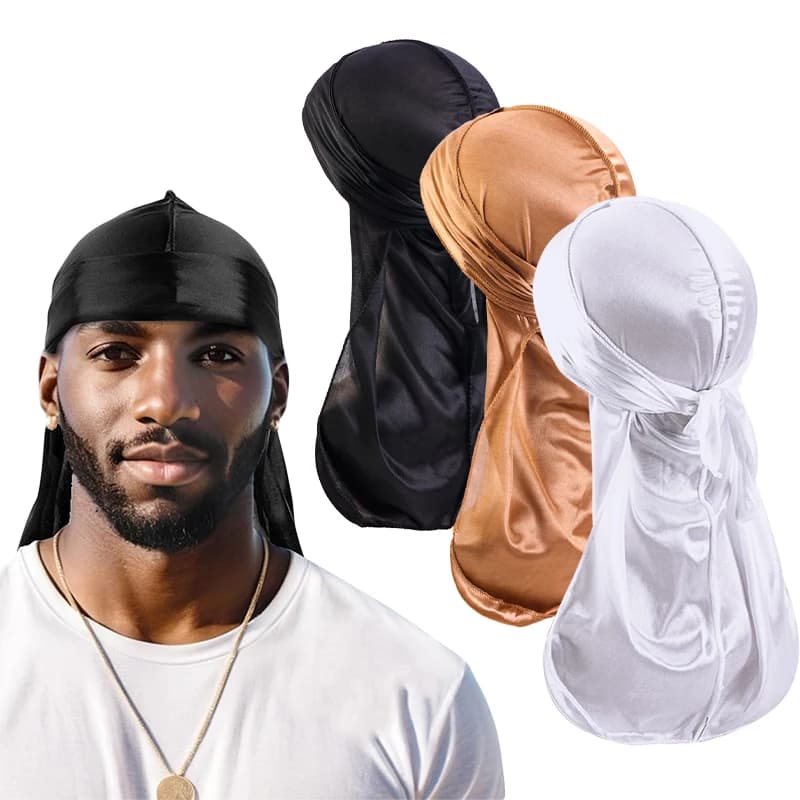 3 PEZZI/SET Durag Long Silk and Satin, Bandana, Turban Hat, Biker Copricapo, Chemotherapy Hat, Pirate Hat, Men's Hair Accessories Woman