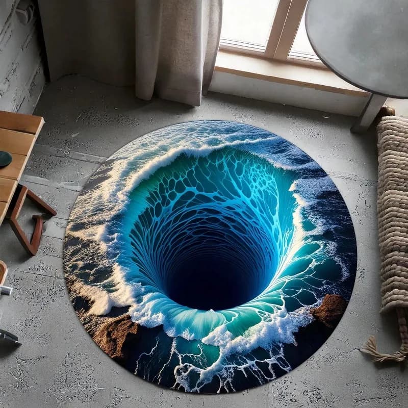 Tappeto rotondo Wavy Ocean Abyss - Tappetino antiscivolo stampato in 2D per decorazioni domestiche nautiche e marine, 1 pezzo