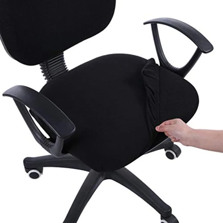 Stretch Jacquard Office Computer Chair Seat Covers, Removable Washable Anti-dust Desk Chair Seat Cushion Protectors - Black