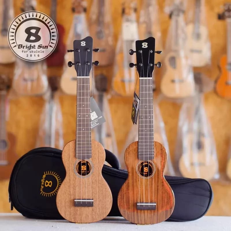 Ukulele Bright Sun 20S 10S in Legno di Acacia Massello per Bambini, 21 Pollici con Custodia