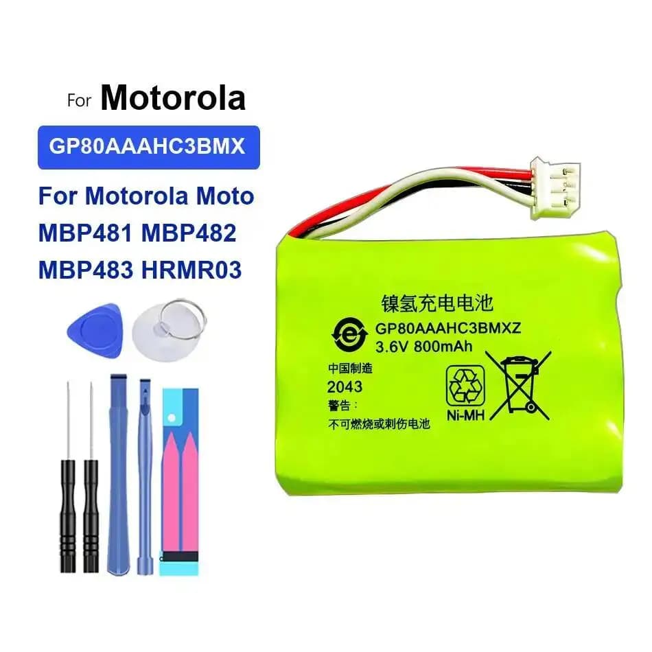 Batteria di ricambio premium da 700 mAh GP80AAAHC3BMX per monitor per bambini Motorola Moto MBP481 MBP482 MBP483 HRMR03