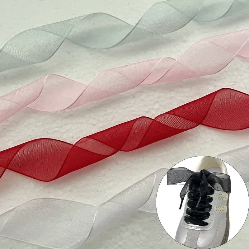 2,5 cm di larghezza festone coda di pesce organza lacci delle scarpe onda chiffen arco lacci bellezza bianco nero casual scarpe da ginnastica scarpe da ginnastica lacci
