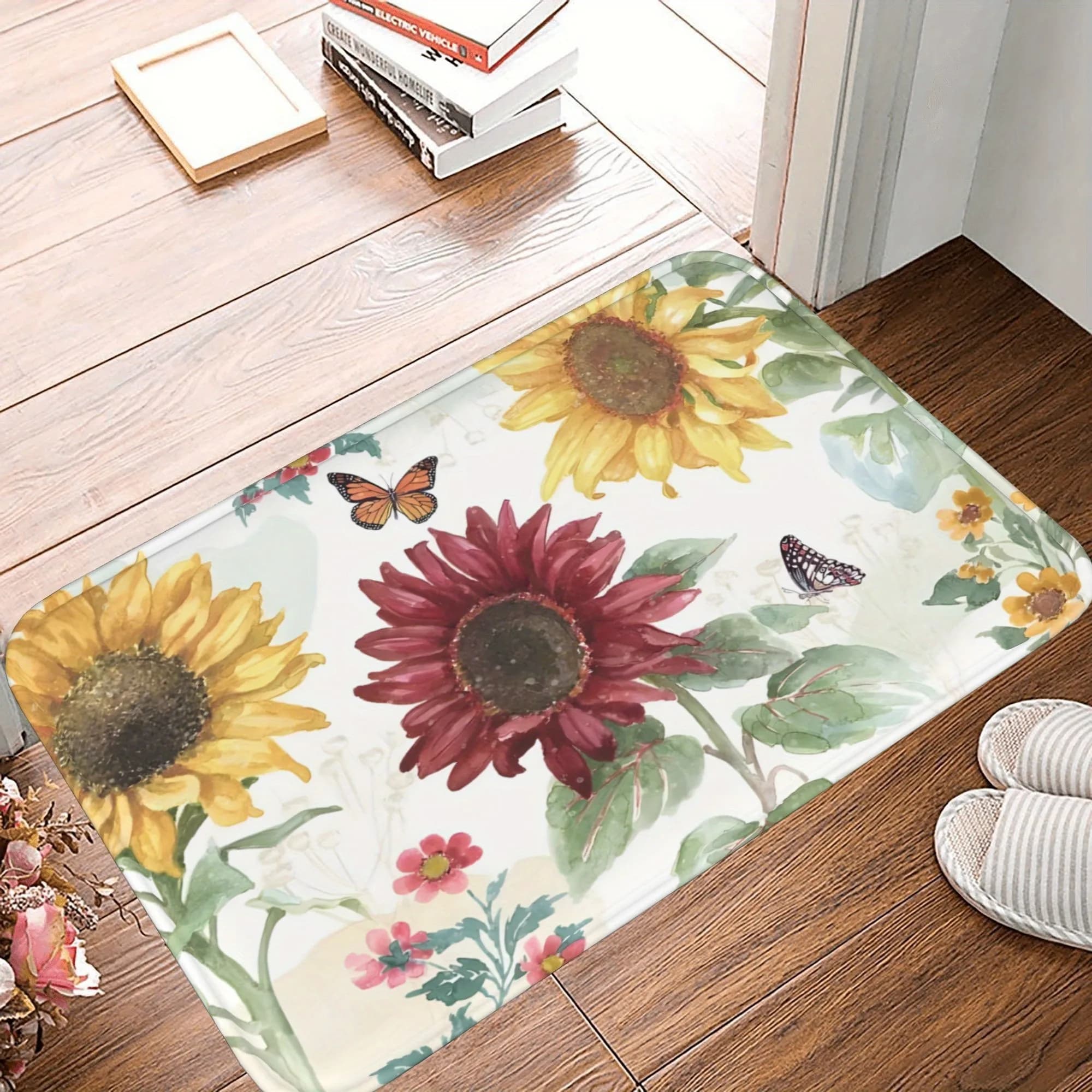 1PC Girasole e Farfalla Tappeto da cucina Tappetino antiscivolo Tappetino da bagno design pop Tappetino da bagno Tappeto per la casa Lavandino Lavanderia Decor