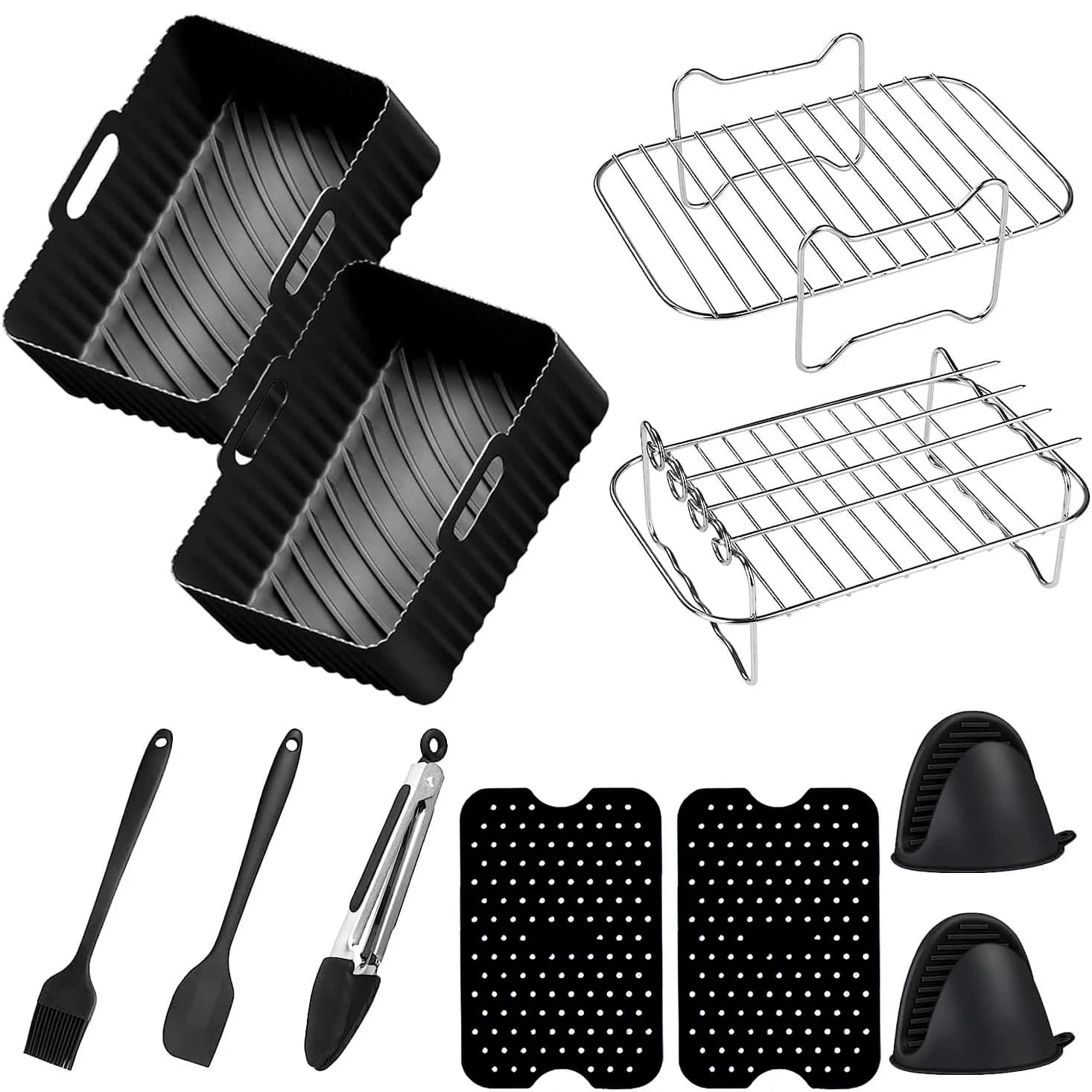 Accessories for air fryers, 15 pieces, suitable for Ninja Foodi AF300UK, AF400UK and other dual zone air fryers from 7,6 L-9,5 L