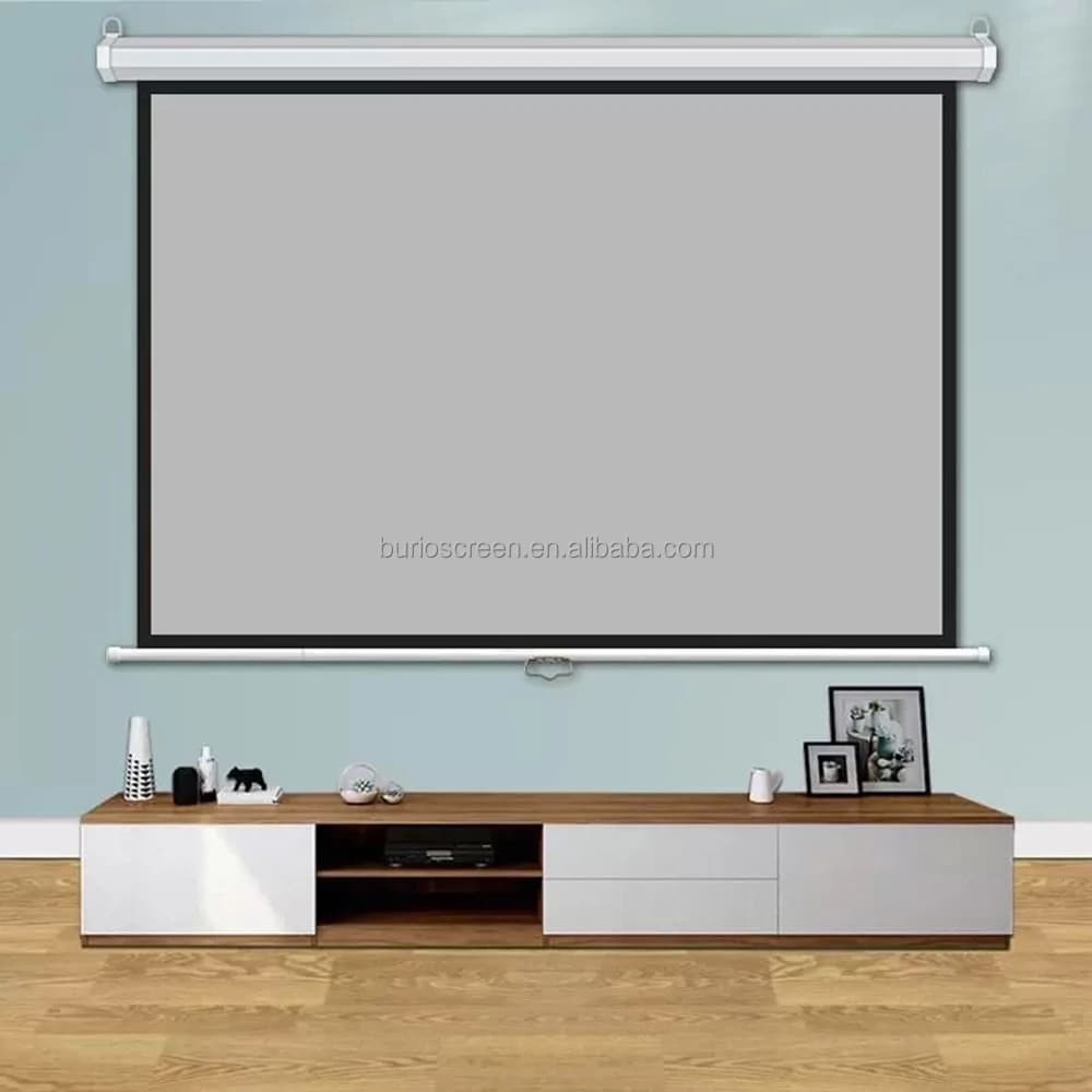 Schermo per Proiettore da 150 Pollici 4:3 per Home Cinema, Economico, Montabile a Parete/Soffitto, Schermo di Proiezione Manuale a Scomparsa
