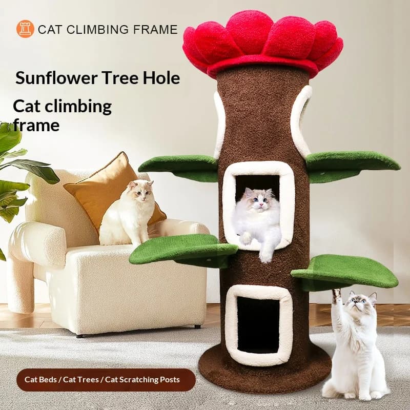 Luxury Flower House Climbing Tower, Multi-level Pet Tree with Scratcher & Scratching Post