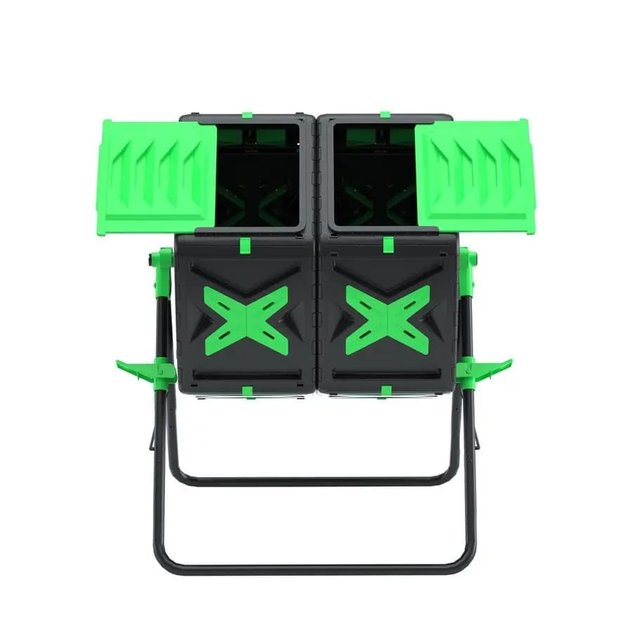Compostiera a Doppia Camera Grande per Giardino Esterno, Rotazione Facile, Telaio in Acciaio Robusto, Compostaggio Rapido, Verde, 2 x 6,8 Litri